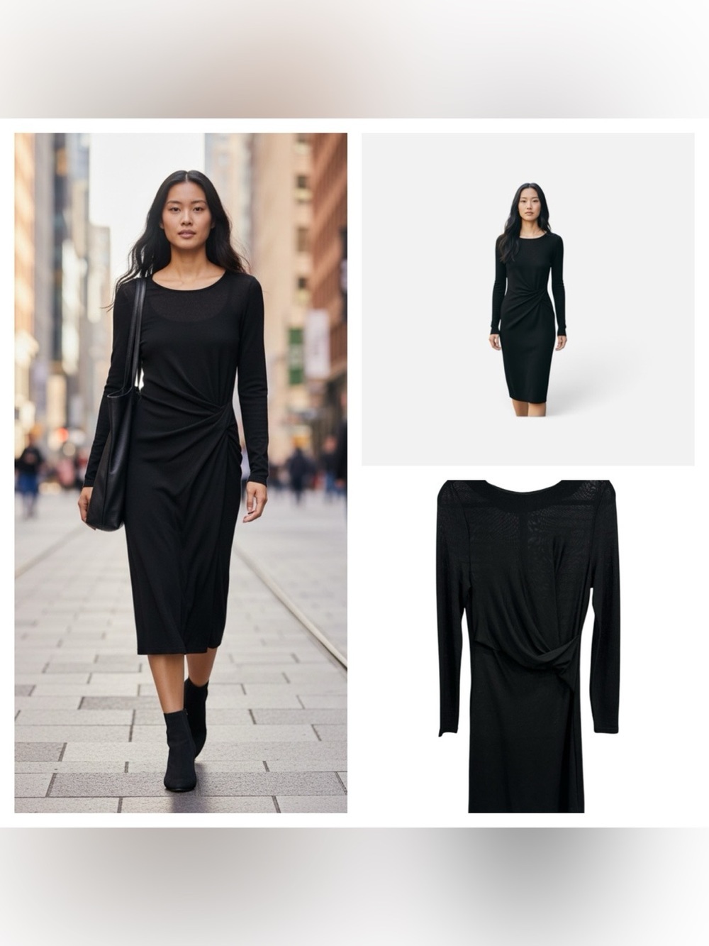 Banana Republic Black Long-Sleeve Twist Front Midi Dress size S